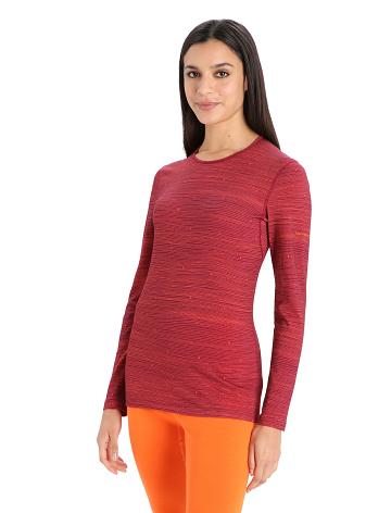 Women's Icebreaker Merino 200 Oasis Long Sleeve Crewe Ski Tracks Base Layers Cherry / Flash | CA 1124PJJQ